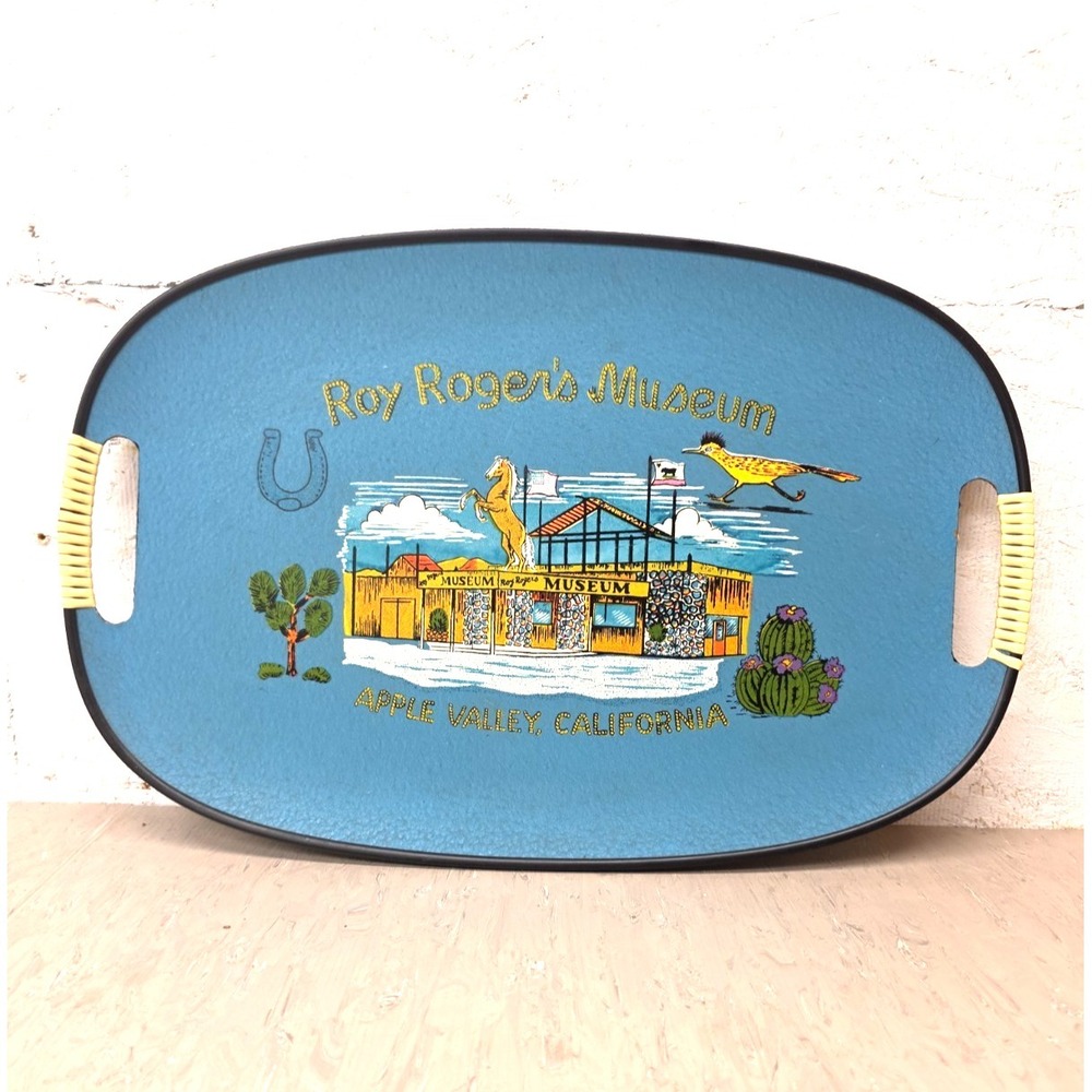 Vtg Roy Rogers‎ Museum Apple Valley CA Souvenir Serving Tray Vinyl Woven Handles